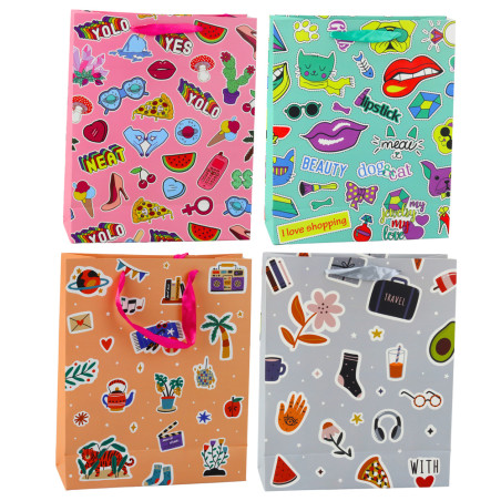 Presentpåse med färgglada klistermärken 32 x 26 x 12 cm
