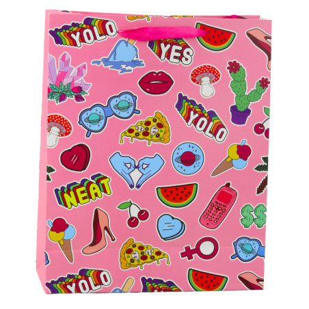 Presentpåse med färgglada klistermärken 32 x 26 x 12 cm