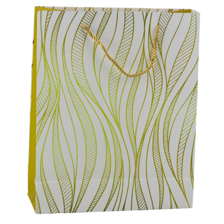Papperspåse med vågiga linjer och guldtryck 32 x 26 x 12 cm