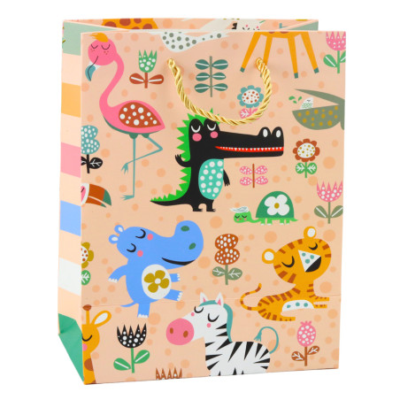 Papperspresentpåse Safari Djur 23 x 18 x 10,5 cm