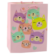 Presentpåse i papper med kattmönster och glitter 23 x 18 x 10,5 cm