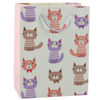 Presentpåse i papper med kattmönster och glitter 23 x 18 x 10,5 cm