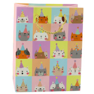 Presentpåse i papper med kattmönster och glitter 23 x 18 x 10,5 cm