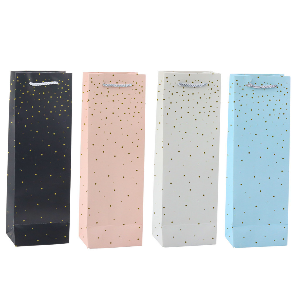 Presentpåse för vinflaska i papper med guldprickar 35 x 12 x 9 cm