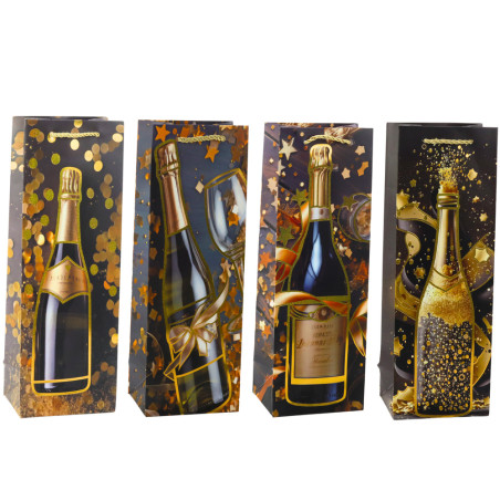 Presentpåse för vinflaska i papper, champagne 35 x 12 x 9 cm