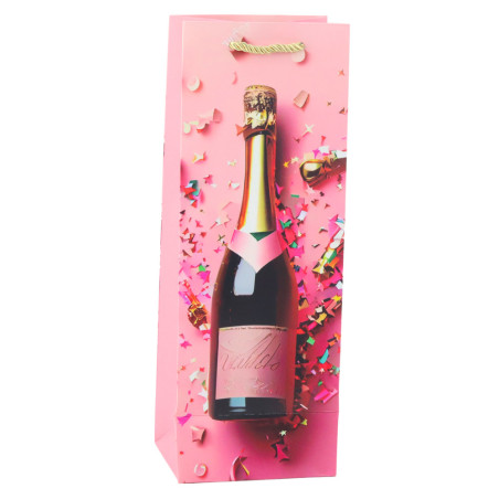 Papperspresentpåse för champagneflaska, pastellfärgad, 35 x 12 x 9 cm.