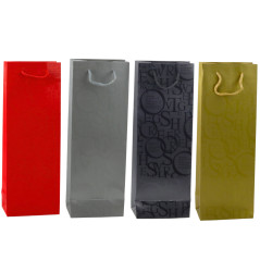 Presentpåse för vinflaska med mönster och text 35 x 12 x 9 cm