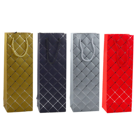 Presentpåse för vinflaska i papper med silverdetaljer 35 x 12 x 9 cm