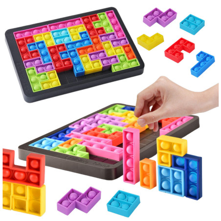 Spelet Tetris Pop-It Pussel 3-i-1 Sensorisk Färgglad 27 delar