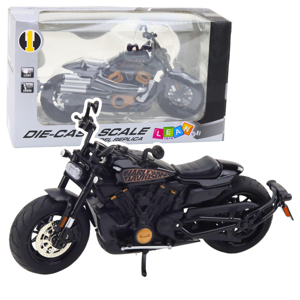 Motorcykel Chopper Metall Ljus Ljud Svart Guld Element 112