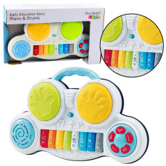 Interaktivt pedagogiskt piano med färgglada trummande djurljud