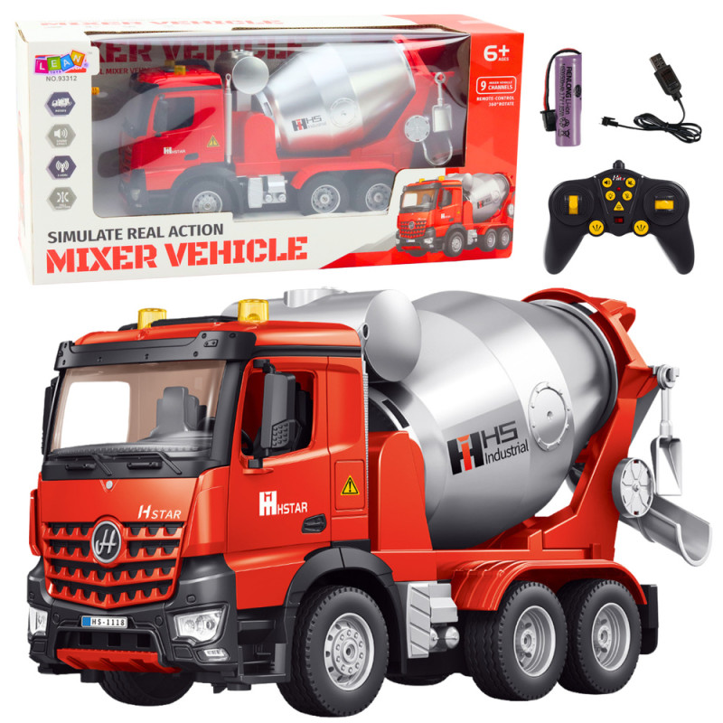 Byggkran fjärrstyrd betongblandare RC 2,4G 9CH Röd