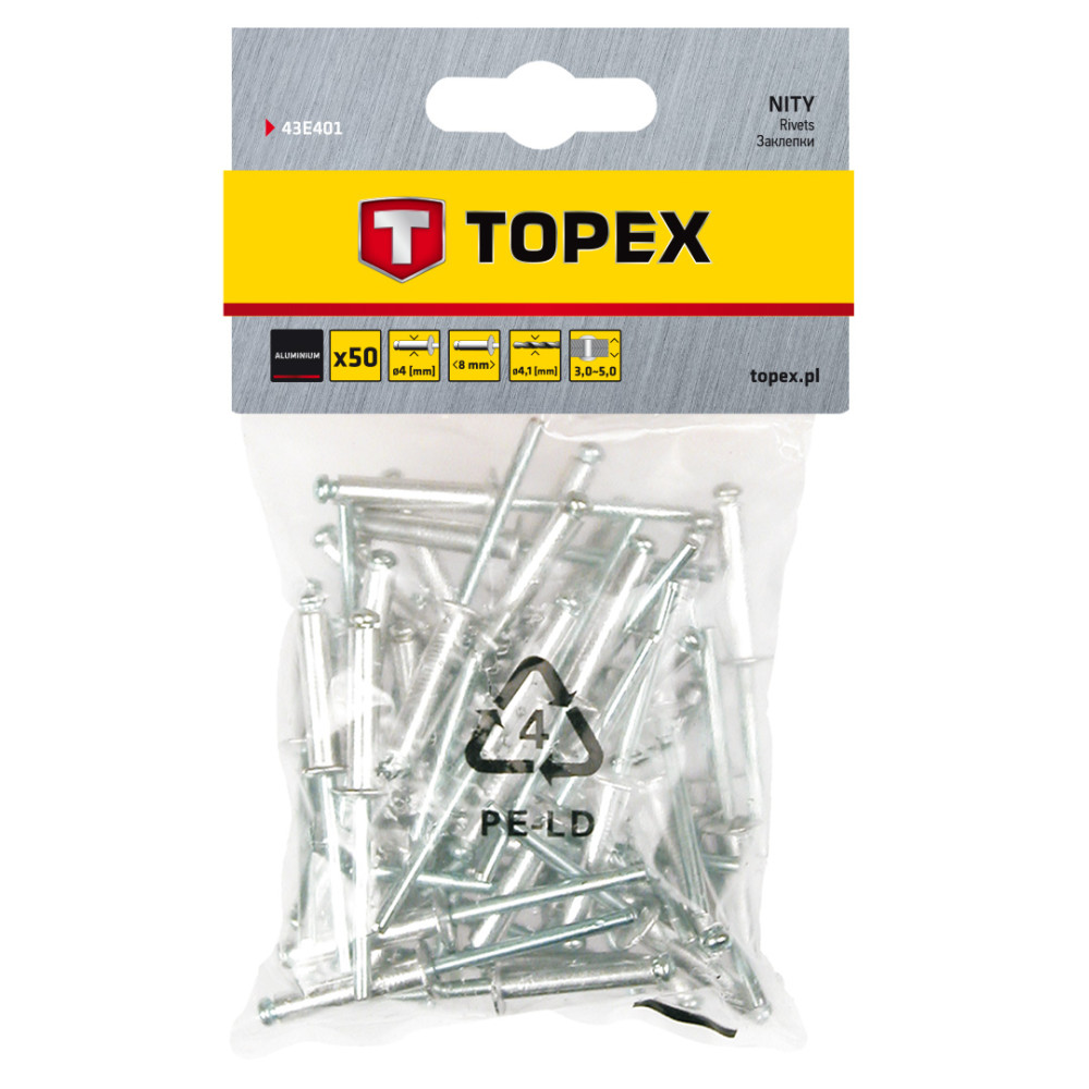 Aluminium nitar 4,0 x 8 mm, 50 st. Aluminium nitar 4,0 x 8 mm, 50 st.