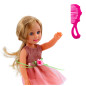 Docka i klänning med rosett, långt hår och rosa kam, 38 cm.