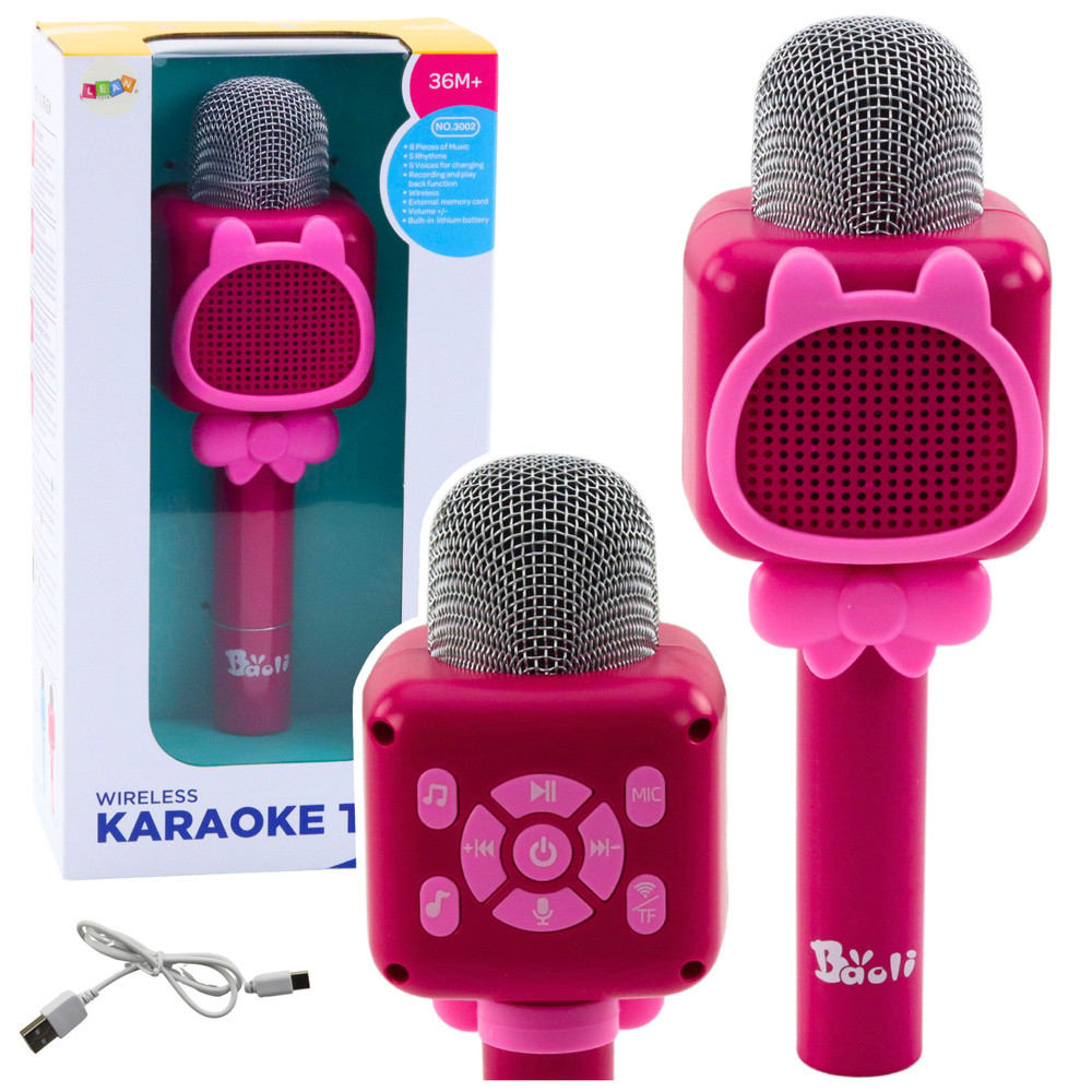 Trådlös Bluetooth-mikrofon för karaokeinspelning med röstförändring, rosa.