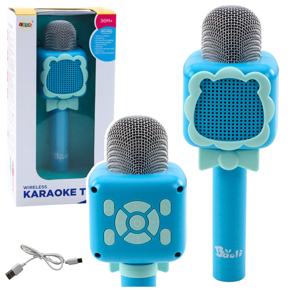 Trådlös Bluetooth karaoke-mikrofon med röstinspelning och röstförändring, blå.