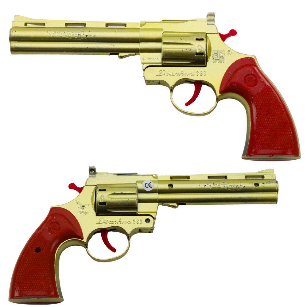 Revolver med kapsylpistol rekvisita skottljud guld