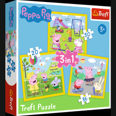 Pussel - 3-i-1 - Glada dagen med Peppy - Peppa Gris Trefl 34849