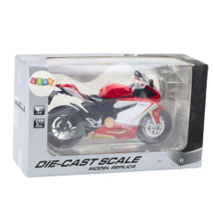 Sportig motorcykel i metall rött vitt ljus ljud 112