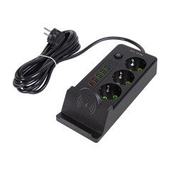 98-237 Nätdelar förlängningskabel ps-350u 3-uttag 4xusb+usb-pd 3m svart 3x1mm