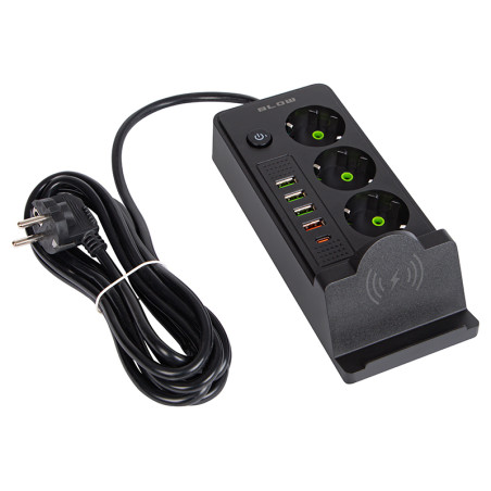 98-237 Nätdelar förlängningskabel ps-350u 3-uttag 4xusb+usb-pd 3m svart 3x1mm