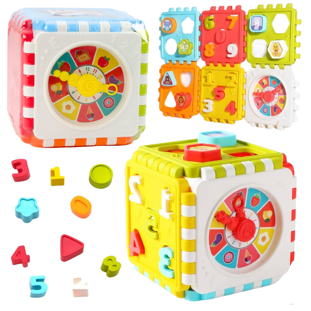 Kostka Edukacyjna Sorter Cyferki Wzory Zegar Kolorowa Kostka Edukacyjna Sorter Cyferki Wzory Zegar Kolorowa