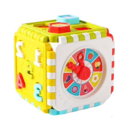 Pedagogisk sorteringskub Siffror Mönster Klocka Färgglad