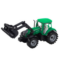 Traktor med lastare och grönmålning.