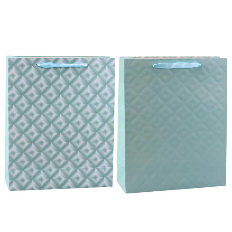 Presentpåse med prägling, blå turkos, 32 x 26 x 10 cm.