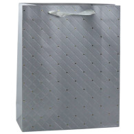 Torba Prezentowa Papierowa Szara Elegancka Złote Kropki 32 x 26 x 10cm