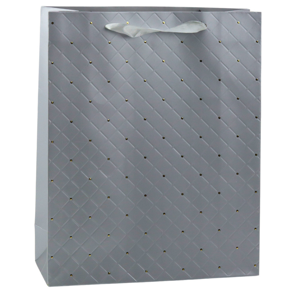 Torba Prezentowa Papierowa Szara Elegancka Złote Kropki 32 x 26 x 10cm