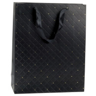 Torba Prezentowa Papierowa  Elegancka Złote Kropki Czarna 32 x 26 x 10cm