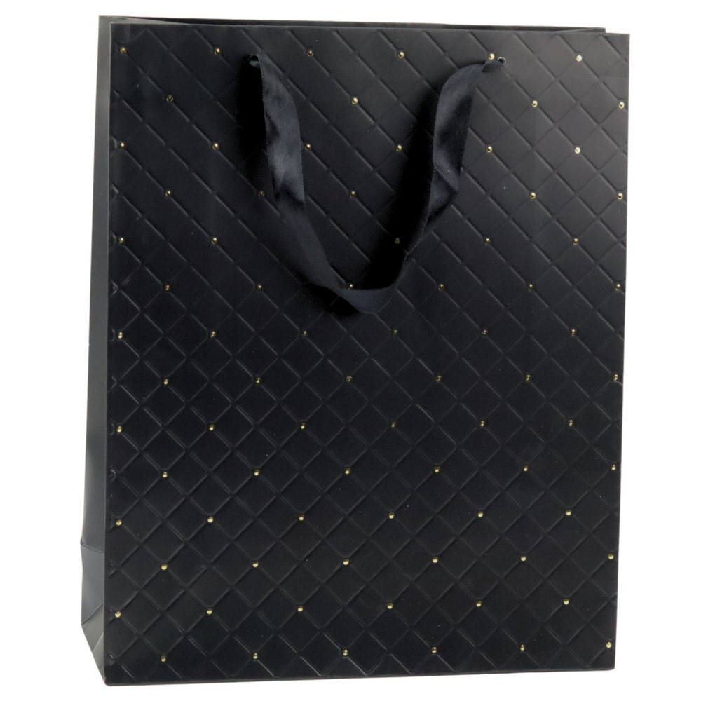Torba Prezentowa Papierowa  Elegancka Złote Kropki Czarna 32 x 26 x 10cm