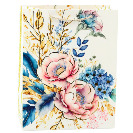 Presentpåse Blommor Guldiga Element 23 x 18 x 10 cm