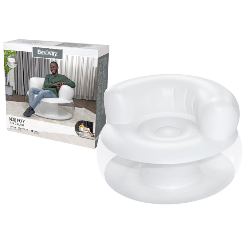 Uppblåsbar fåtölj Vit 112 x 112 x 70 cm Bestway 75138