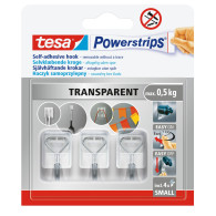 Krokar med självhäftande powerstrips, 3 stycken, genomskinliga trådar.