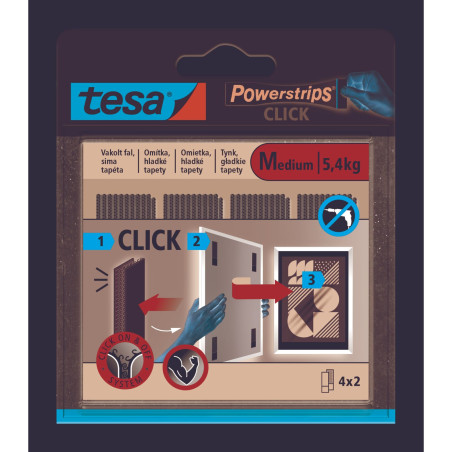 Självhäftande kardborreband i Powerstrips, 4 par, 80mm x 20mm, vit.