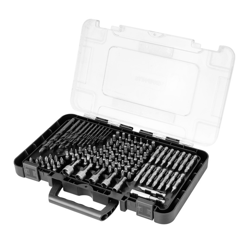 Set med borr och bits, fästen, 120 delar.