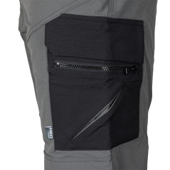 Arbetsbyxor MixMatch, 4-vägsstretch, med fickor, Cordura, gråsvarta, storlek S.