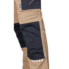 Arbetsbyxor MixMatch, 4-vägs stretch, med fickor, Cordura, beige-svarta, storlek XS.