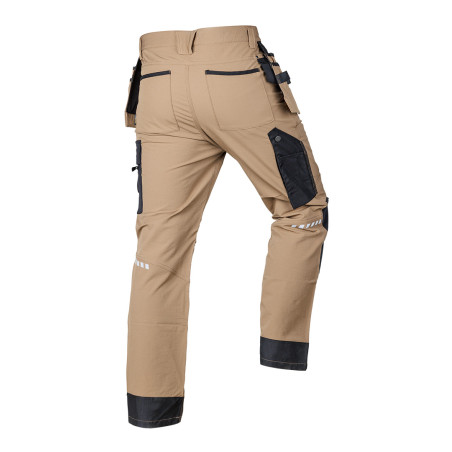 Arbetsbyxor MixMatch, 4-vägsstretch, med fickor, Cordura, beige-svarta, storlek XL.