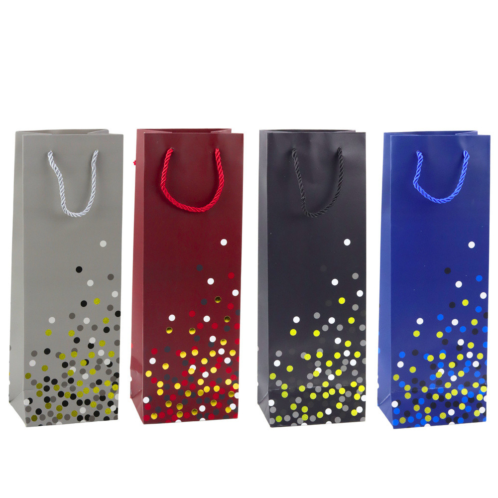 Presentpåse för vinflaska i prickigt mönster 36 x 12 x 9cm