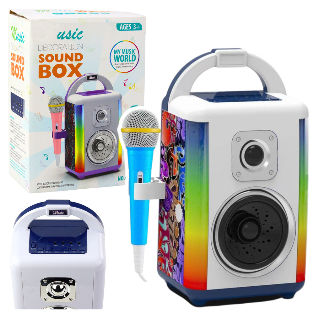 Ljudboxmusikset med mikrofon, Bluetooth-högtalare, MP3-spelare, inspelning och LED-ljus.
