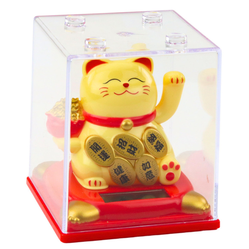 Kinesisk Lyckokatt i Fönsterbrädan Solcell Dekoration Beige