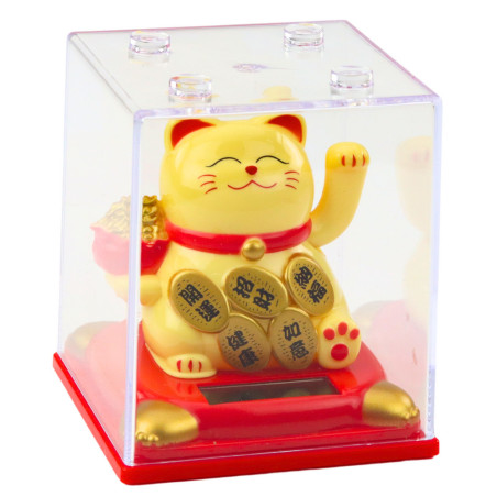 Kinesisk Lyckokatt i Fönsterbrädan Solcell Dekoration Beige