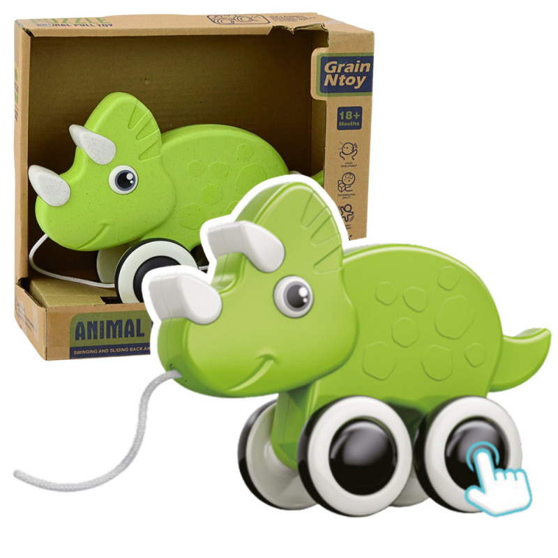 Dinosaurieleksak med snöre och pip, ekologisk grön