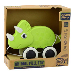 Dinosaurieleksak med snöre och pip, ekologisk grön