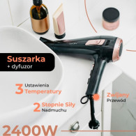 AD 2283 Hårtork med hoprullningsbar sladd - 2400w + diffuser