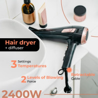 AD 2283 Hårtork med hoprullningsbar sladd - 2400w + diffuser