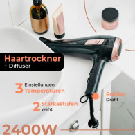 AD 2283 Hårtork med hoprullningsbar sladd - 2400w + diffuser